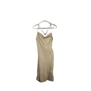 Express Slip Dress Crisscross Back Sleeveless Midi Dress Party Beige Size S